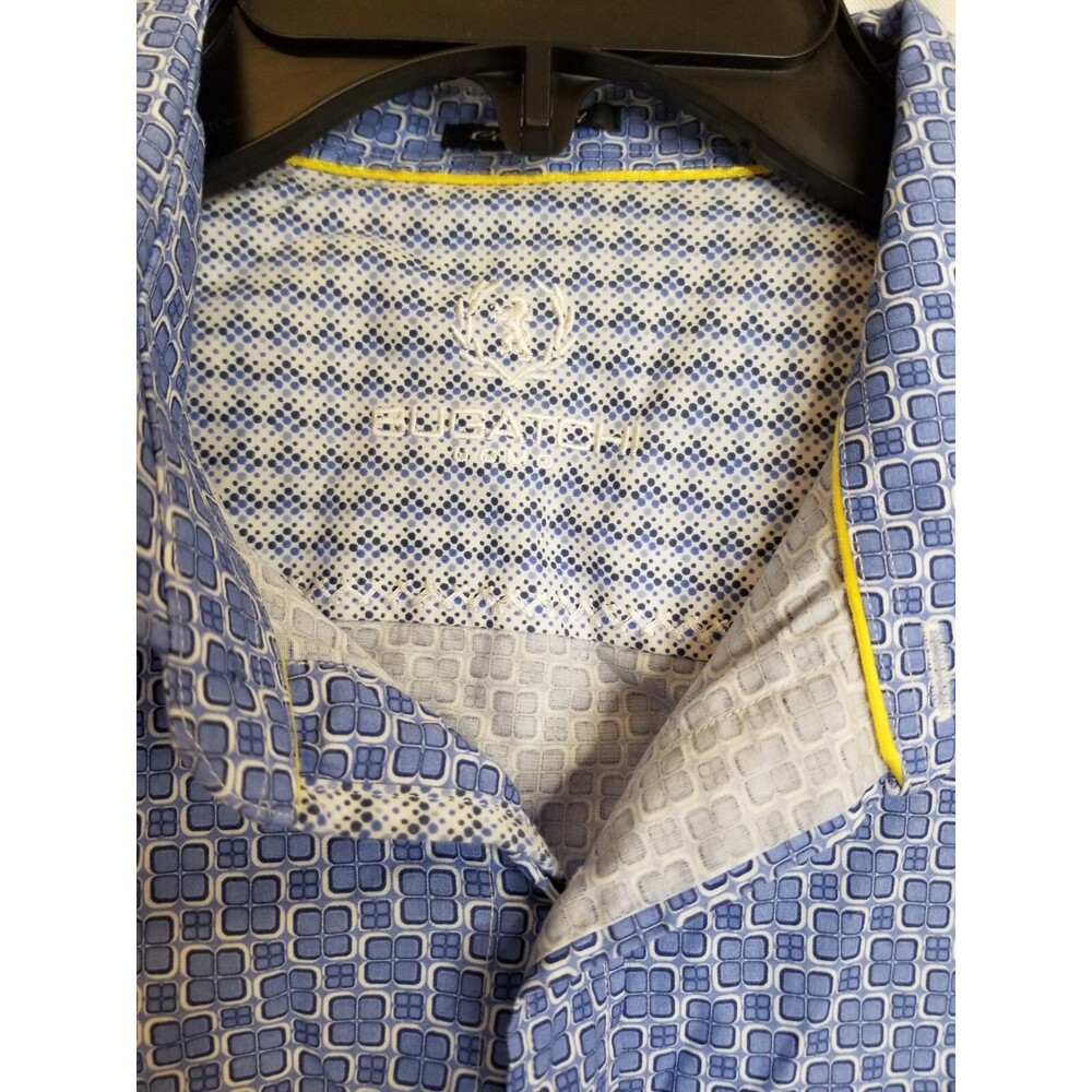 Bugatchi Uomo Men's Shirt Short Sleeve Blue Geometric Classic Fit Size Large - Picture 3 of 6